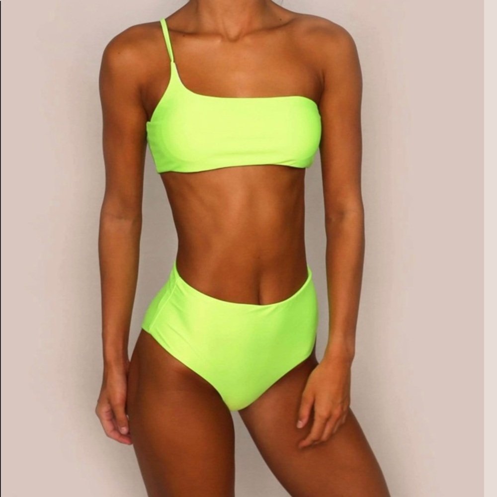 One shoulder, high waist bathing suit